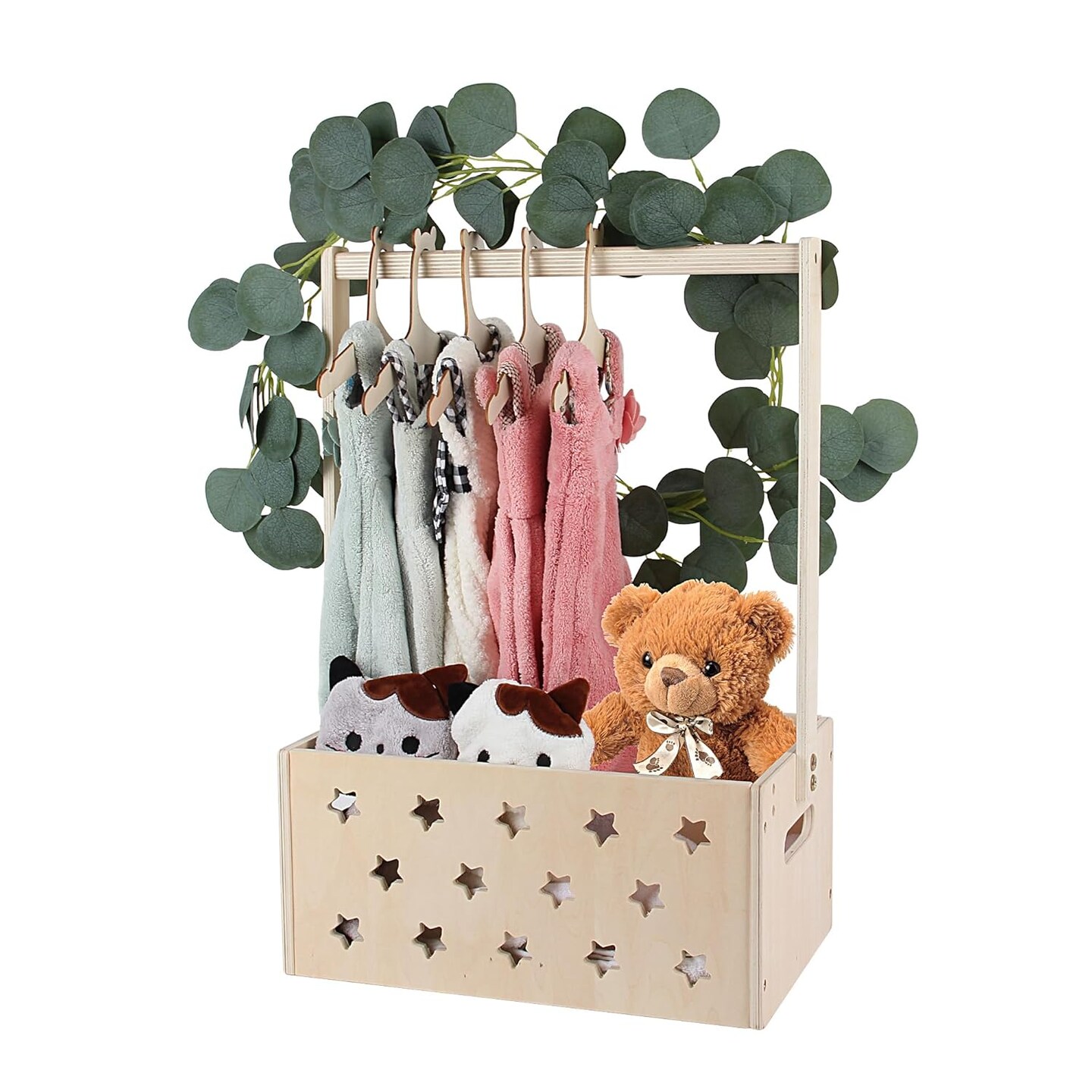 Wooden Baby Shower Crate Closet, Basket for Baby Shower Gifts, Baby Storage Crate with Handle Garland Baby Hangers, Newborn Boy Girl Welcome Gift Basket, Pregnancy Gifts