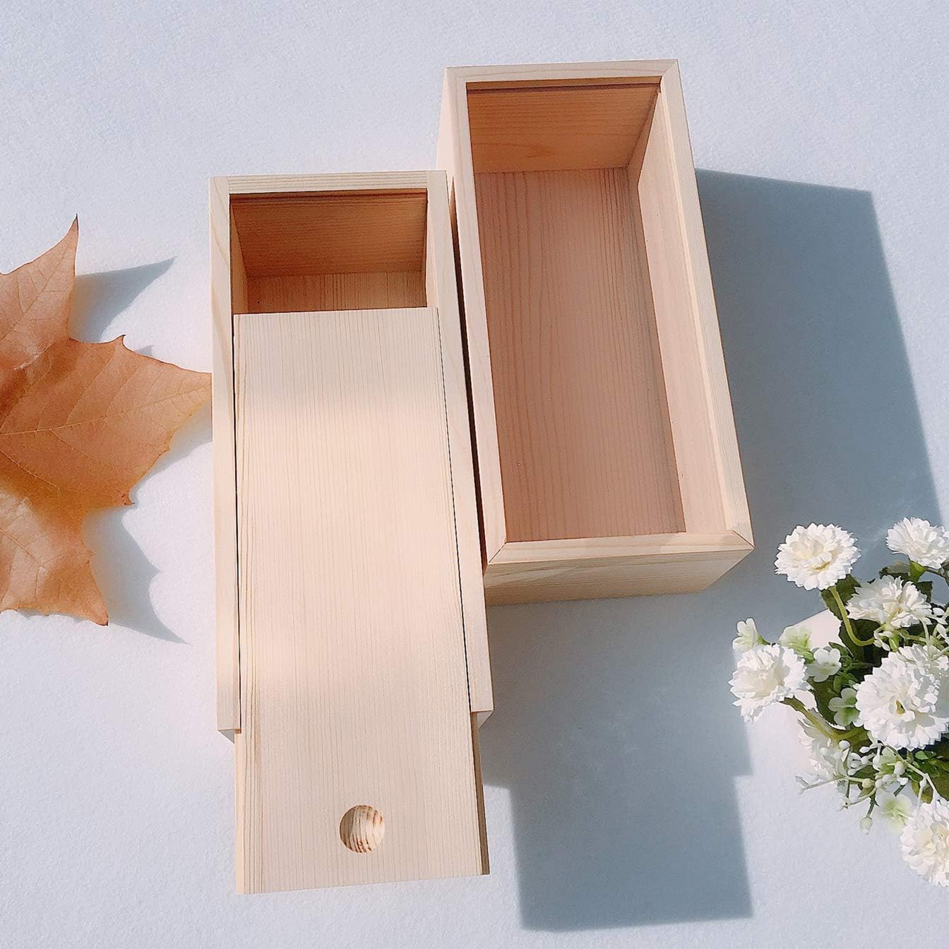 2 Pack Wood Box with Sliding Lid Unfinished Wood Storage Box Blank Natural Wood Box Case Container for Gift Jewelry Box, DIY Art Craft, Hobbies, Home Storage