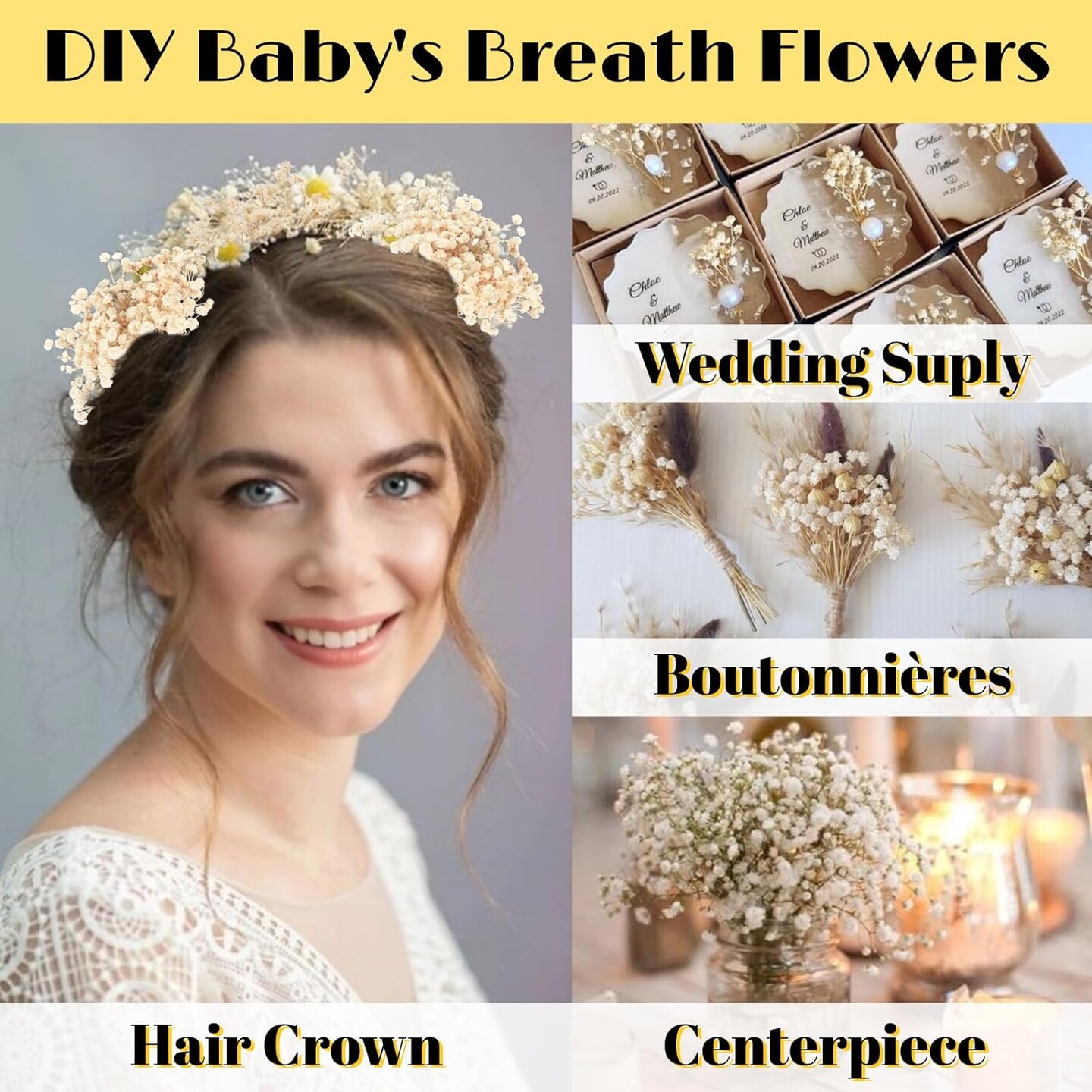 4700+ Mini Dried Babys Breath Flowers, 90+Pcs Ivory White Baby Breath Flower Bulk, Dried Flowers for Crafts, Wedding Decor Boho Invitation, Resin Candle Making, Dry Babies Flowers, Rustic Gypsophila