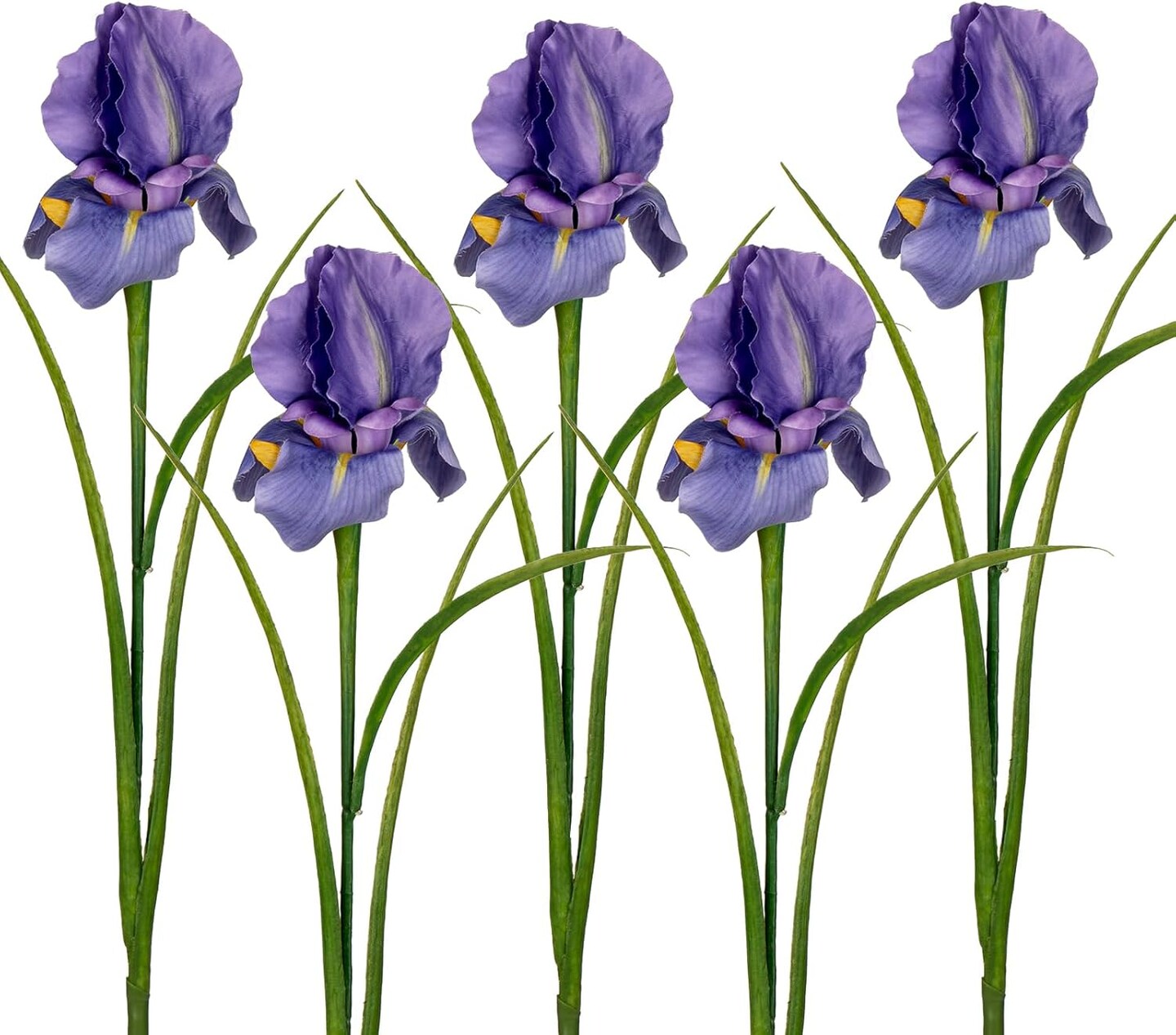 Iris Flowers Artificial 5 Pcs Real Touch Long Stems Iris Flowers 23.6" Silk Iris Fake Flowers for Wedding Bridal Home Decor - Purple
