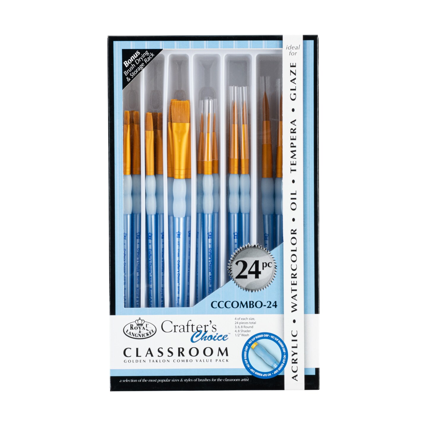 RCVP-CCCOMBO-24 | Crafter&#x27;s Choice&#x2122; Gold Taklon 24pc Combo Brush Assortment
