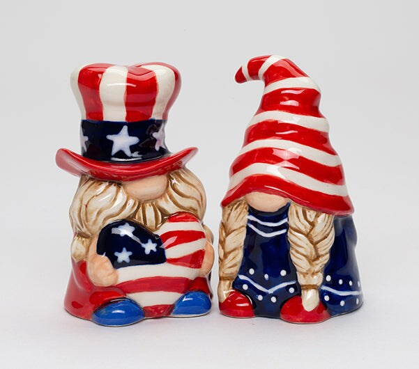 Ceramic Patriot Gnome Salt and Pepper Shakers, July 4th Decor, Independence Day Decor, Patriotic Gift, Gnome Collector Gift