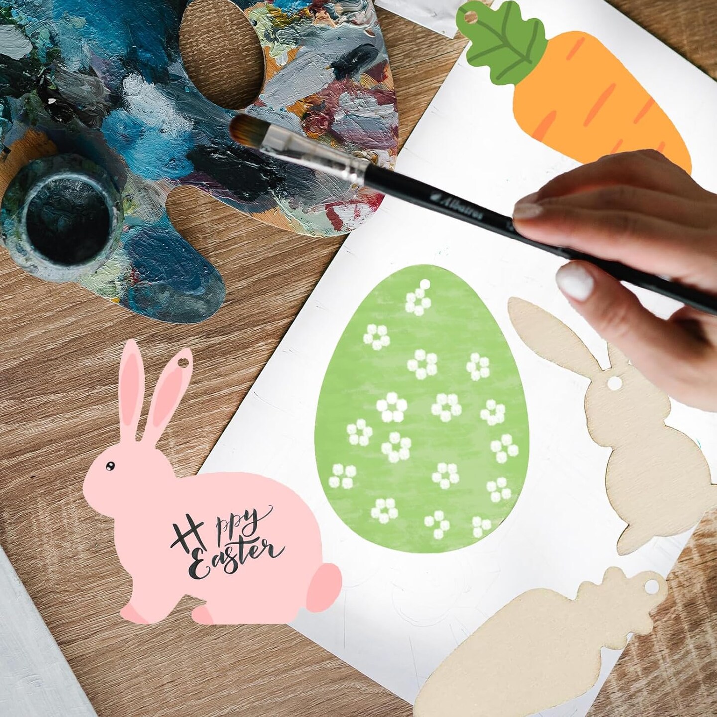 20Pcs Wooden Bunny Easter Crafts to Paint Easter Decoration