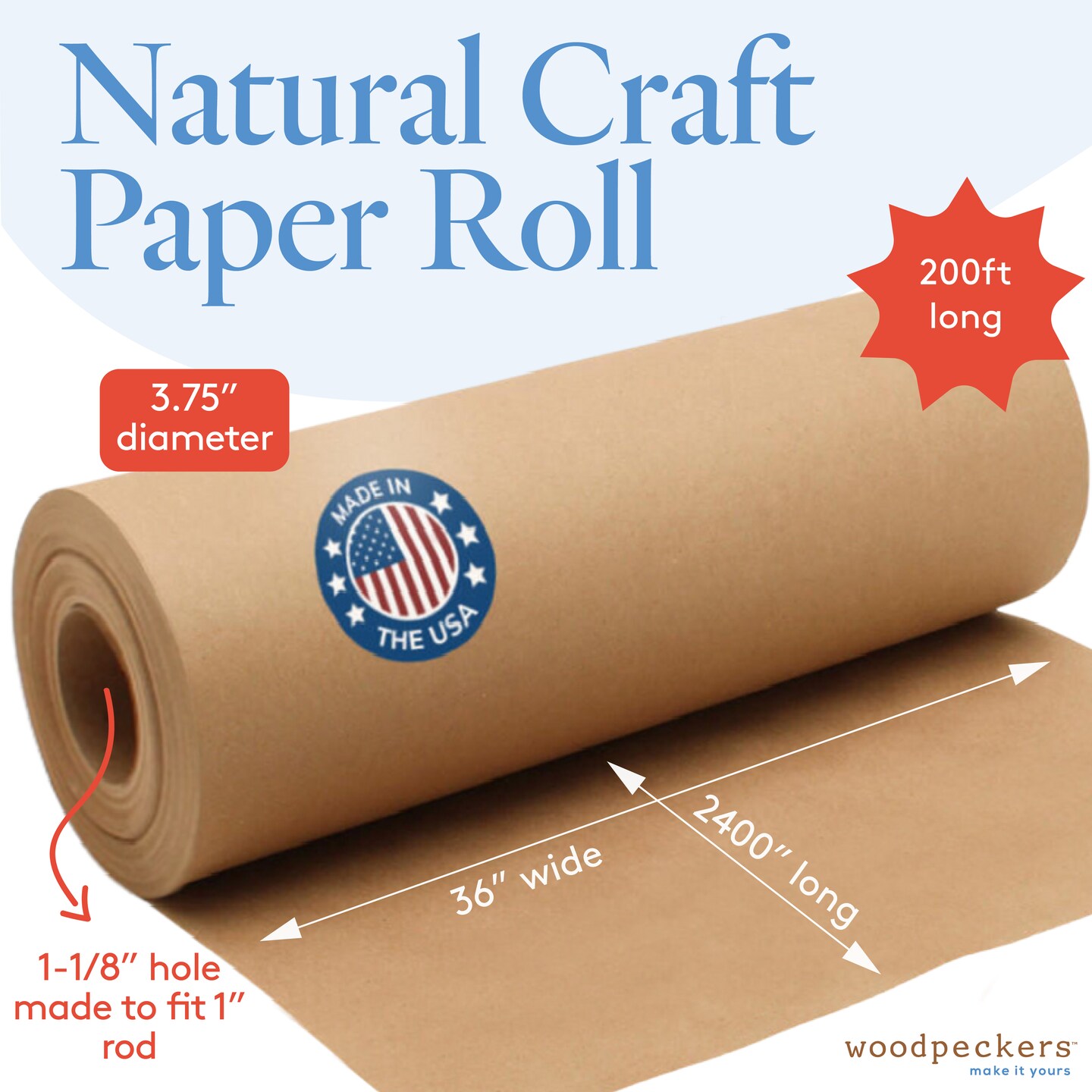 Jumbo Brown Craft Paper Roll, Multiple Sizes, for Gift Wrap| Woodpeckers