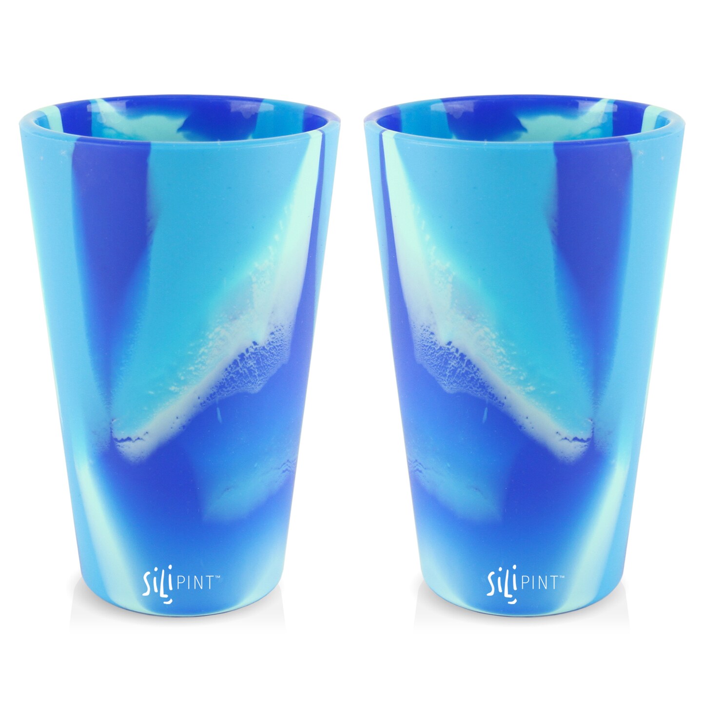Silipint: Silicone Pint Glasses: 2 Pack Arctic Sky - 16oz Unbreakable Cups, Flexible, Hot/Cold, Reusable, Easy Grip