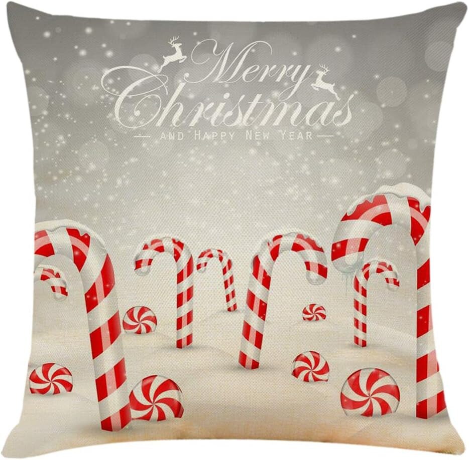 4PCS 18&#x22;X18&#x22; Throw Pillow Covers Christmas Decorative Couch Pillow Cases Cotton Linen Pillow Square Cushion Cover for Sofa, Couch, Bed and Car (Christmas-F)