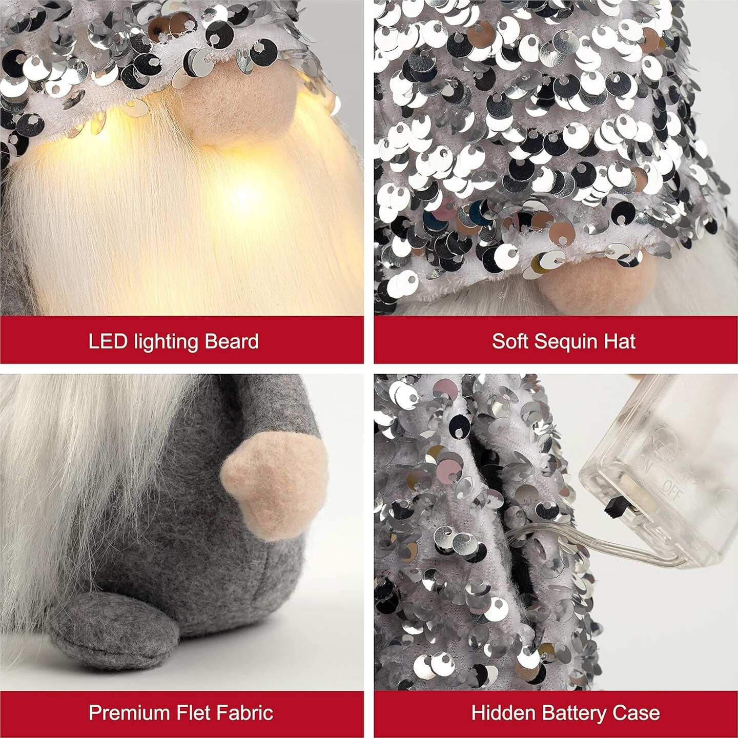 2Pack Sequin Christmas Gnomes Plush with LED Lighting Beard, Handmade Swedish Tomte Santa Scandinavian Figurine Nordic Plush Elf Doll Gnome Ornaments Christmas Decorations Home Decor