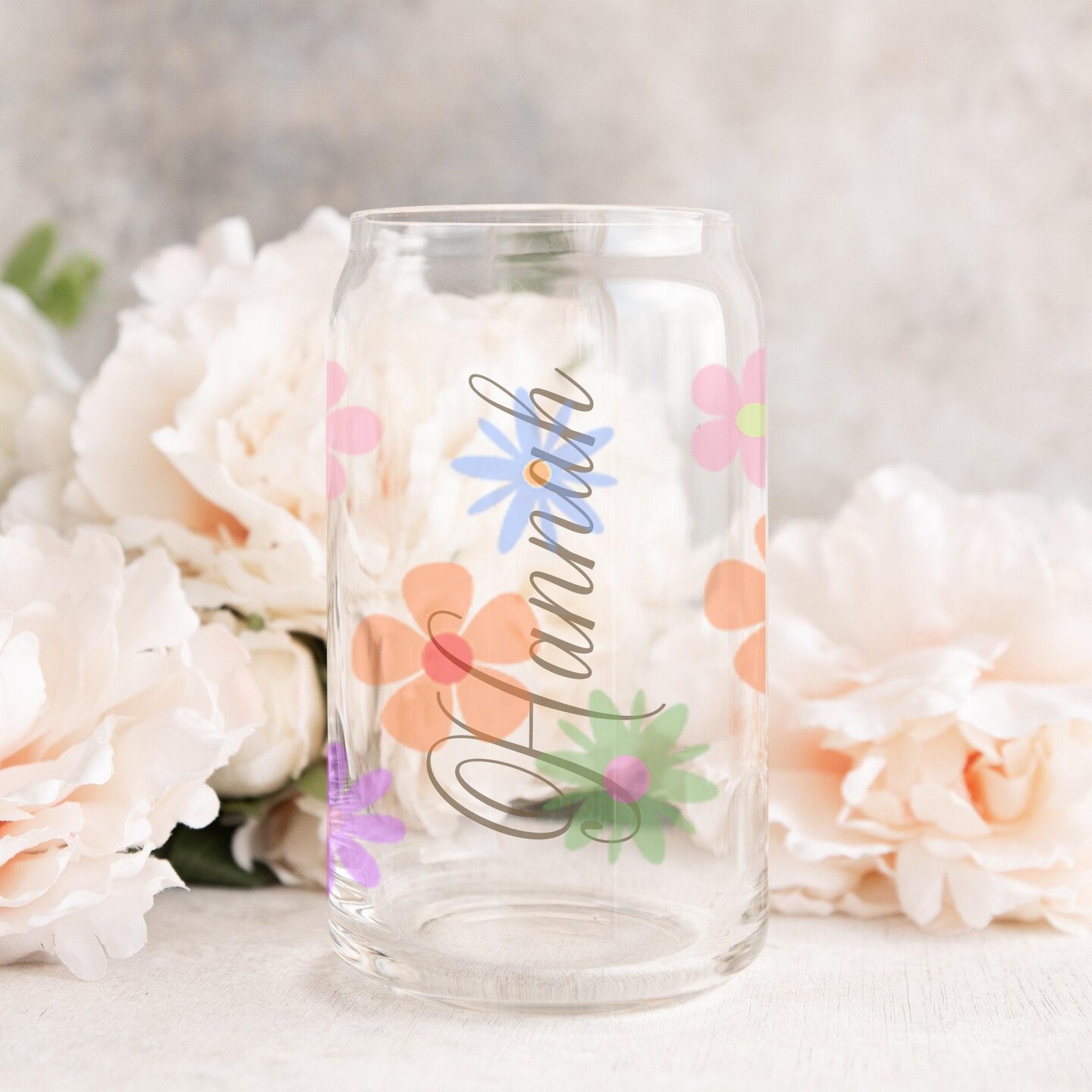 Girls Retro Flower Glass Can w Lid w Straw for Girls or Women, Birthday  Party Favors, 16oz Glass Tumbler Gift, Smoothie Cup, Iced Coffee Cup |  MakerPlace by Michaels