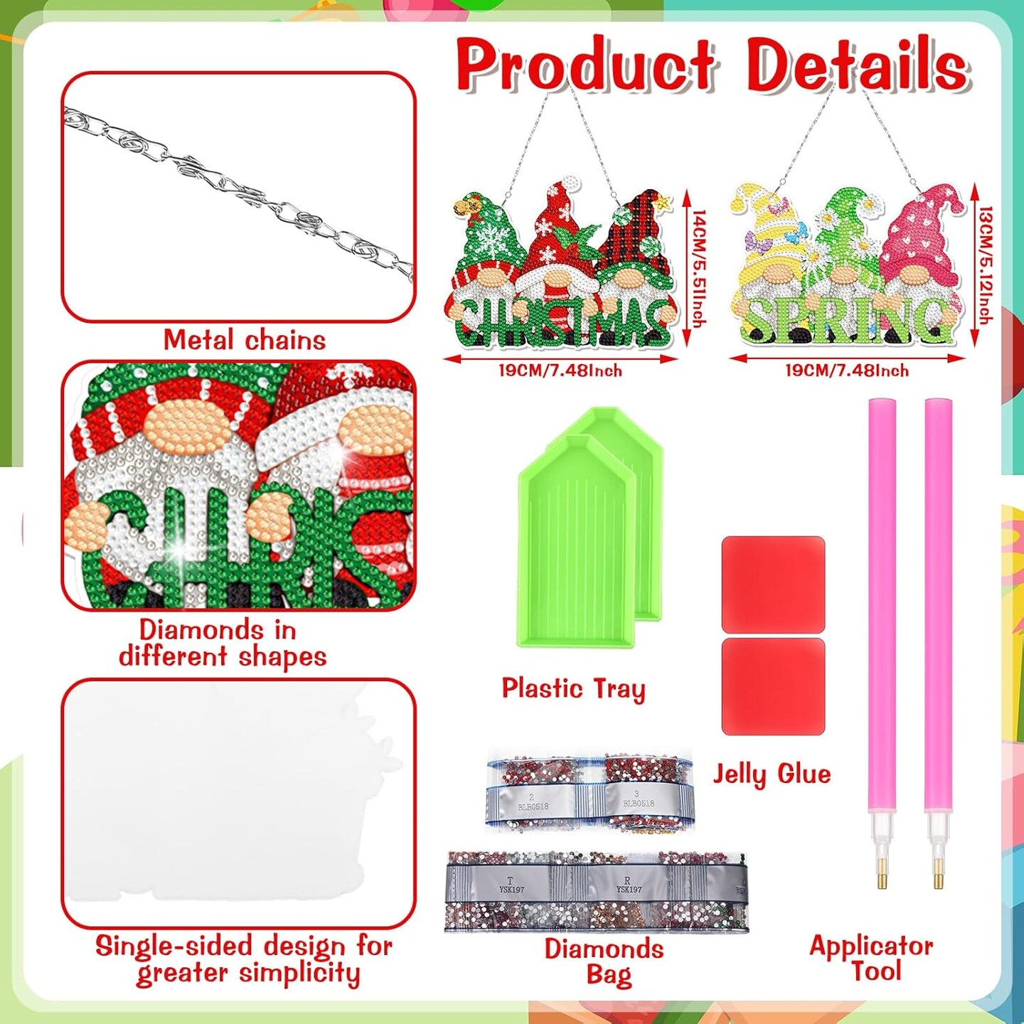 12 Pcs Seasonal Gnome Diamond Art Wreath Kits Diamond Art Gnomes Hanging Signs 5d DIY Gnome Ornaments