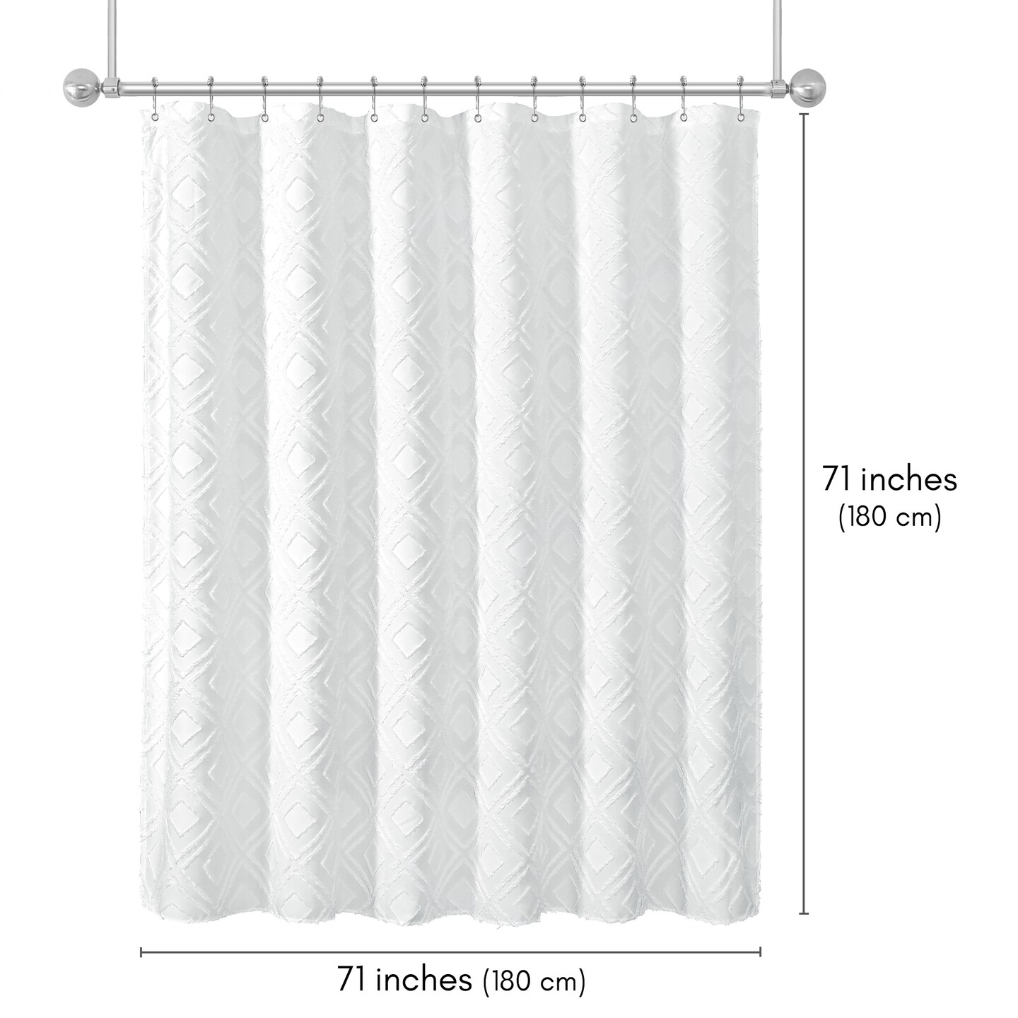 Americanflat 71x71 White Woven Shower Curtain with Tassel And Accents - Includes 12 Grommets and Hooks - 100% Polyester