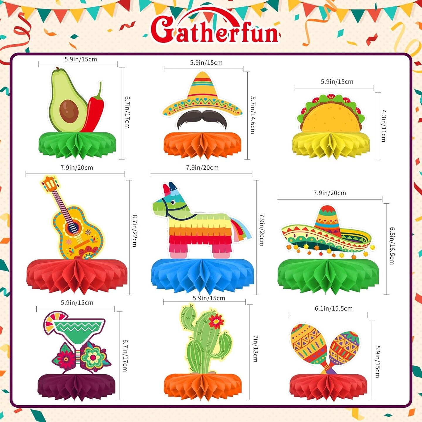 Fiesta Party Decorations - Authentic Mexican Themed Honeycomb Centerpiece for Cinco De Mayo, Taco Parties, Birthdays &#x26; Day of the Dead Celebrations