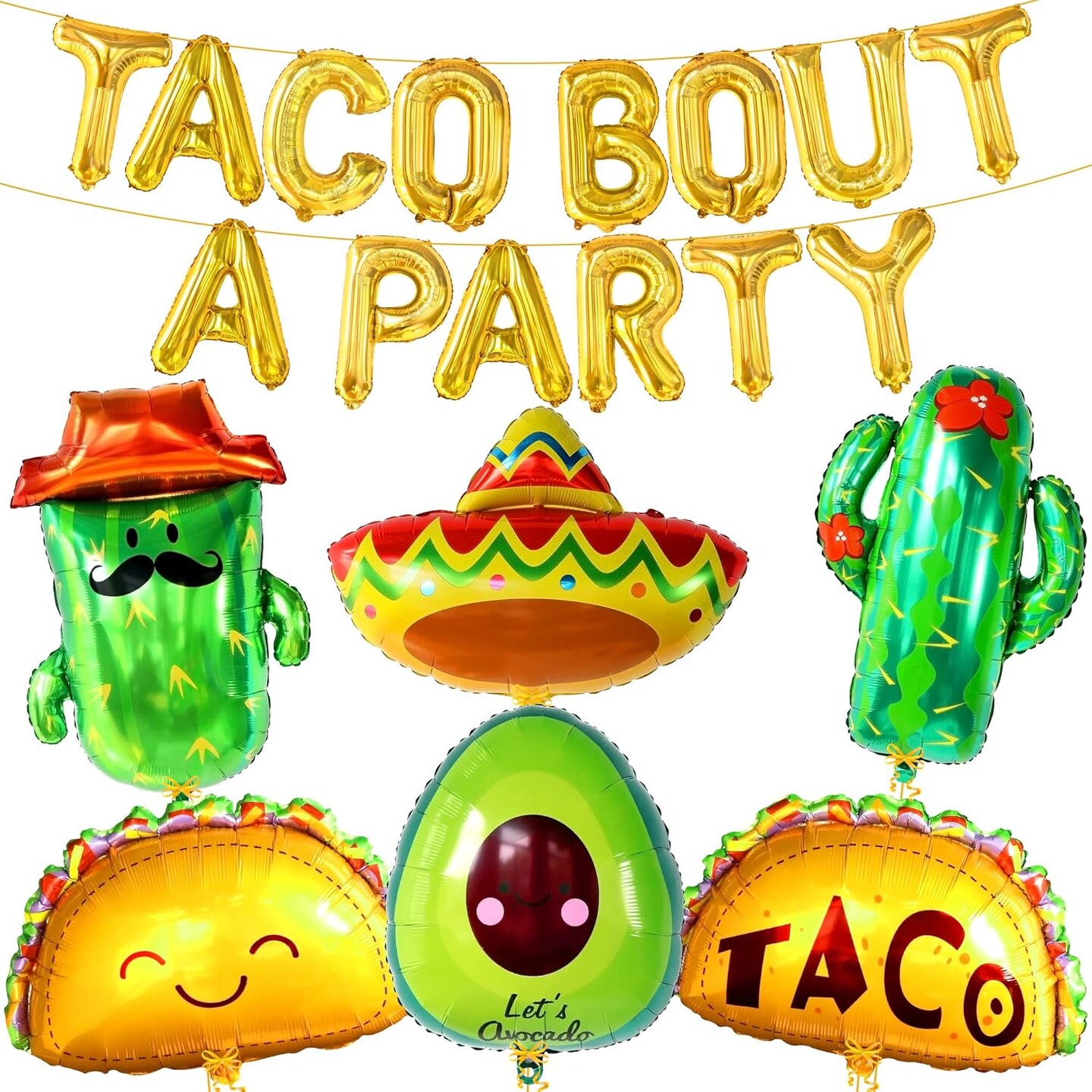 Huge 22 Pcs Taco Bout A Party Decorations | Taco Balloons, Cinco de mayo decorations, Mexican Fiesta Party Decorations | Fiesta Balloons for Taco Party Decorations, Cactus Balloon