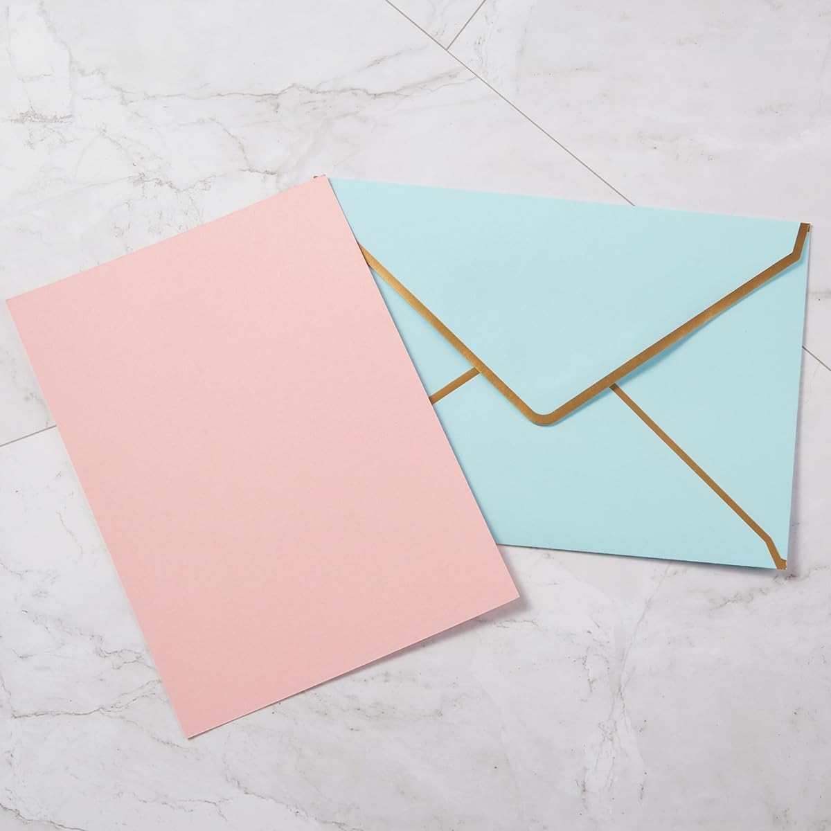 50 Pack A7 Envelopes Light Blue 5 x 7 Self-Adhesive V Flap Envelopes with Gold Border for Office, Greeting Card, Wedding, Graduation, Baby Shower, Parties, Invitations (Light Blue, 5x7)