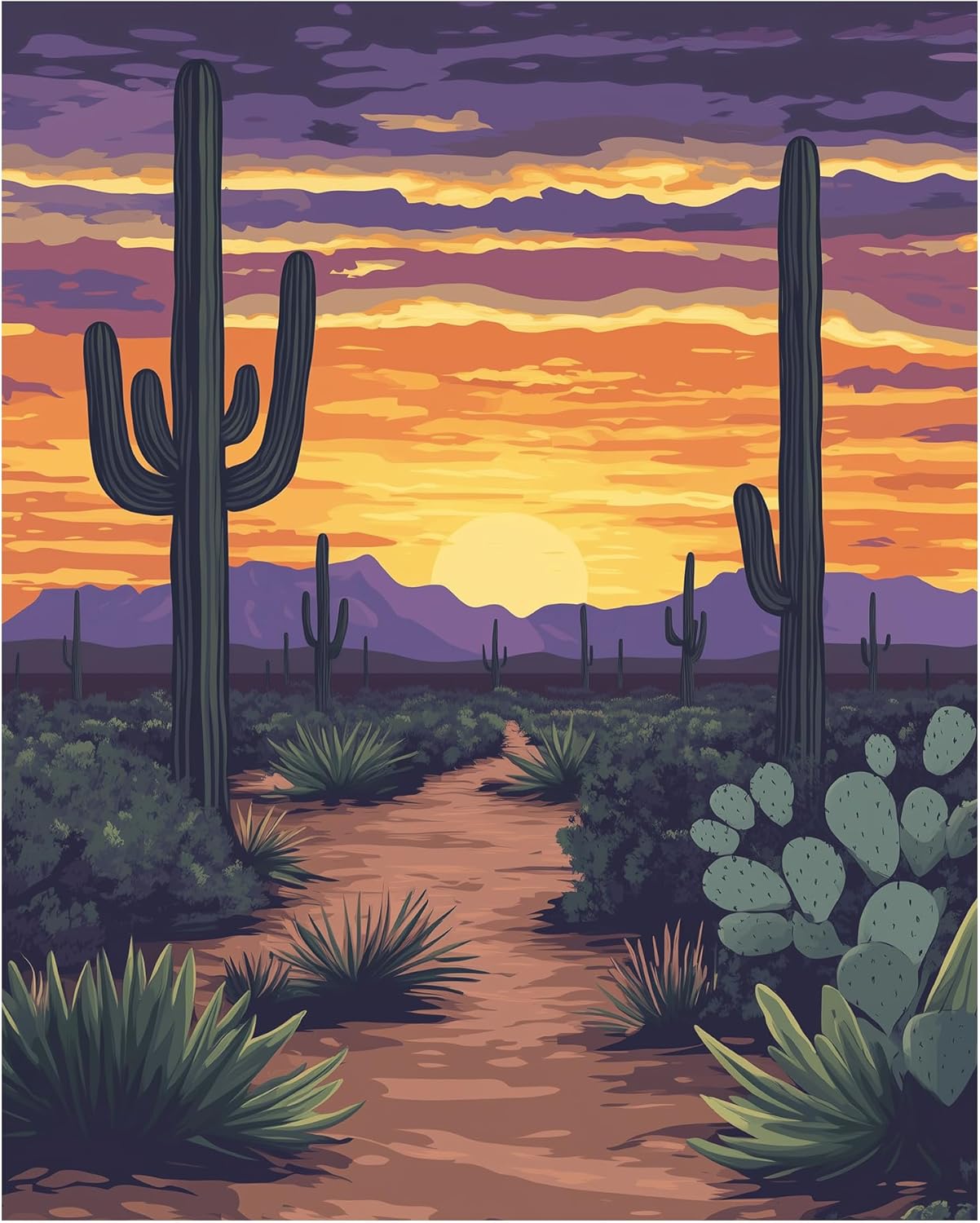 Desert Cactus Paint by Numbers, Paint by Numbers for Adults, National Park Paint by Number Kits, Desert Landscape Sunset DIY Oil Canvas Paintings