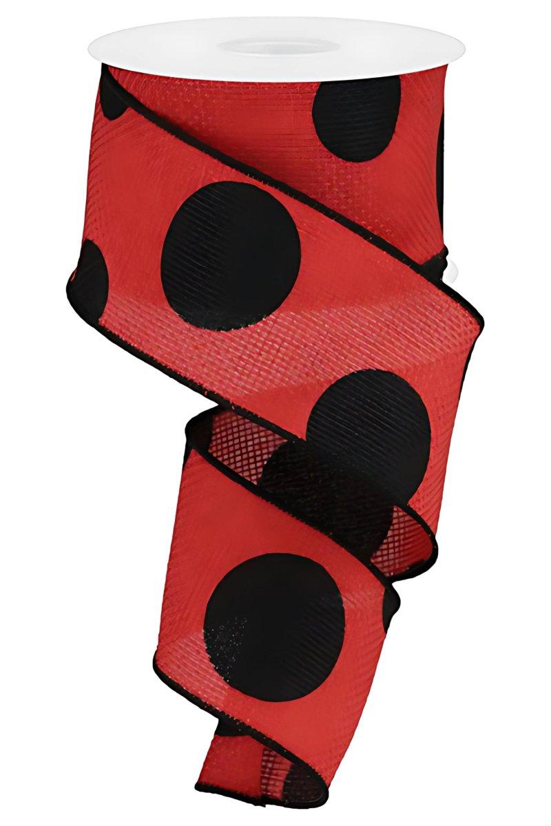2.5&#x22; Faux Burlap Giant Polka Dot Ribbon: Red &#x26; Black (10 Yards)