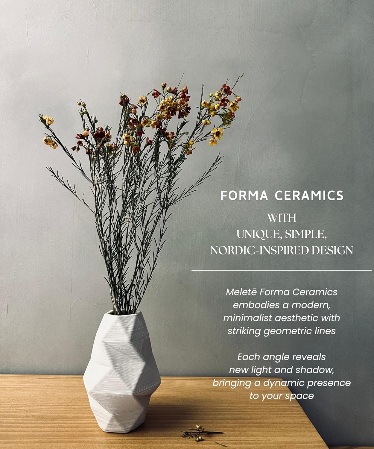 White Ceramic Vase - Elegant Home Decor for Your Beautiful Space, Table Top Decoration, Modern Aesthetic House Accessories - Geometric Shaped Vase for Living Room, Bedroom, Kitchen, Gifts