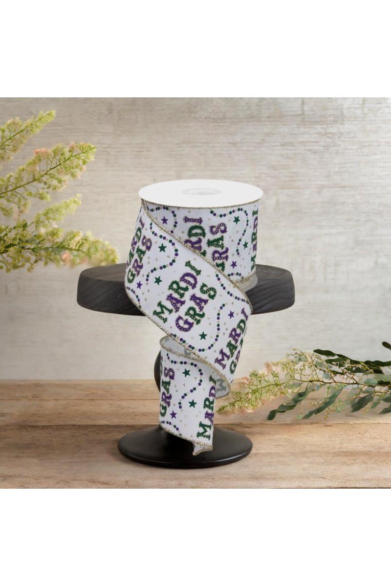 2.5&#x22; Mardi Gras Beads Ribbon: White (10 Yards)