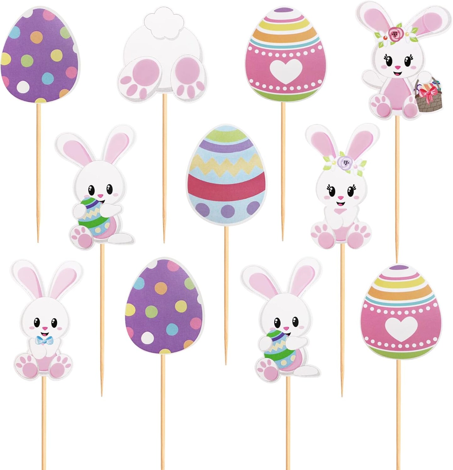 32 PCS Easter Cupcake topper Bunny Cupcake Toppers Easter Egg Cupcake Topper Rabbit Easter Party Cake Topper Decorations (Bunny Back)