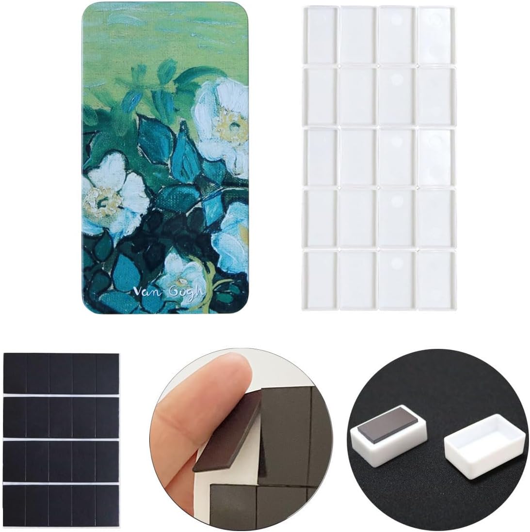 Watercolor Palette Tin Box with 20 Full Pans, Empty Magnetic Squares - Metal Art Paint Mixing Tray for Watercolor Painting, Portable Paint Box for Artists