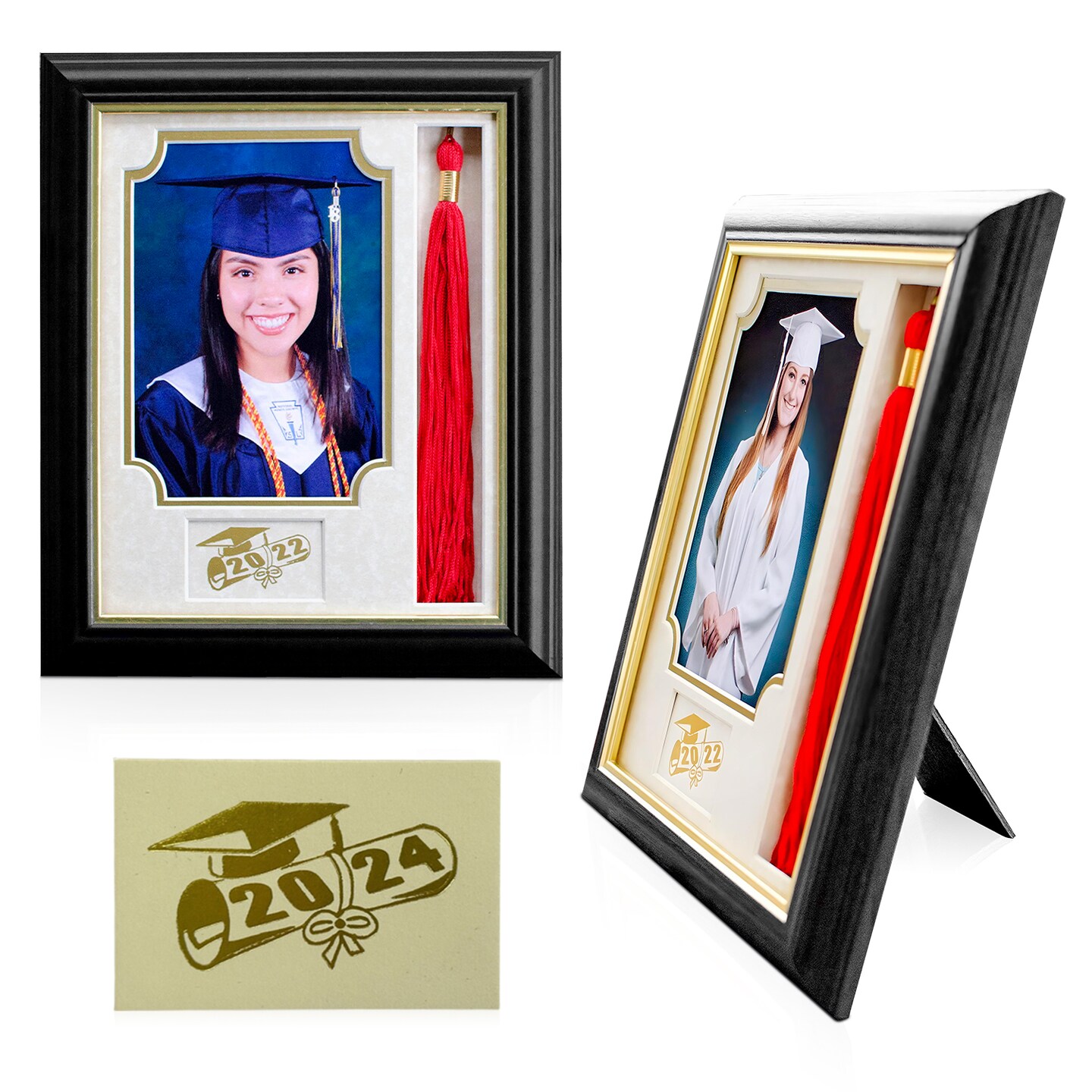 iFrame Graduation Photo &#x26; Tassel Frame I 5x7 Picture Frame I Customizable Grade Class Year | Real Wood Cherry, Black and Walnut Finish I Wall Mount &#x26; Tabletop Graduation Frame | Made in USA