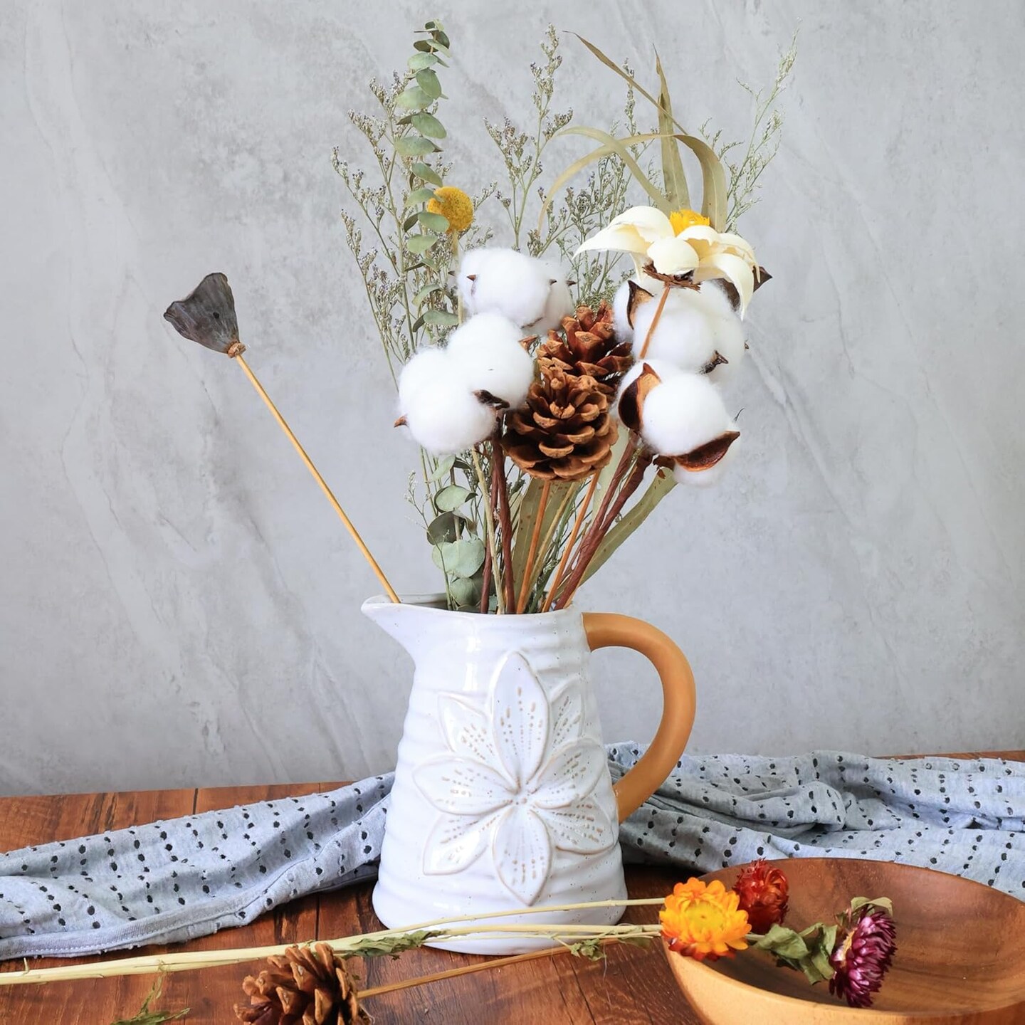 Rustic Farmhouse Vase, Polka Dot Flower Pattern Design for All Home Decor Styles, Ceramic Flower Vase, Ideal for Living Room,Dining Room, Mantel, Bedroom,Office, Bookshelf Decoration 6.3"L x 4.72"W x 6.02"H