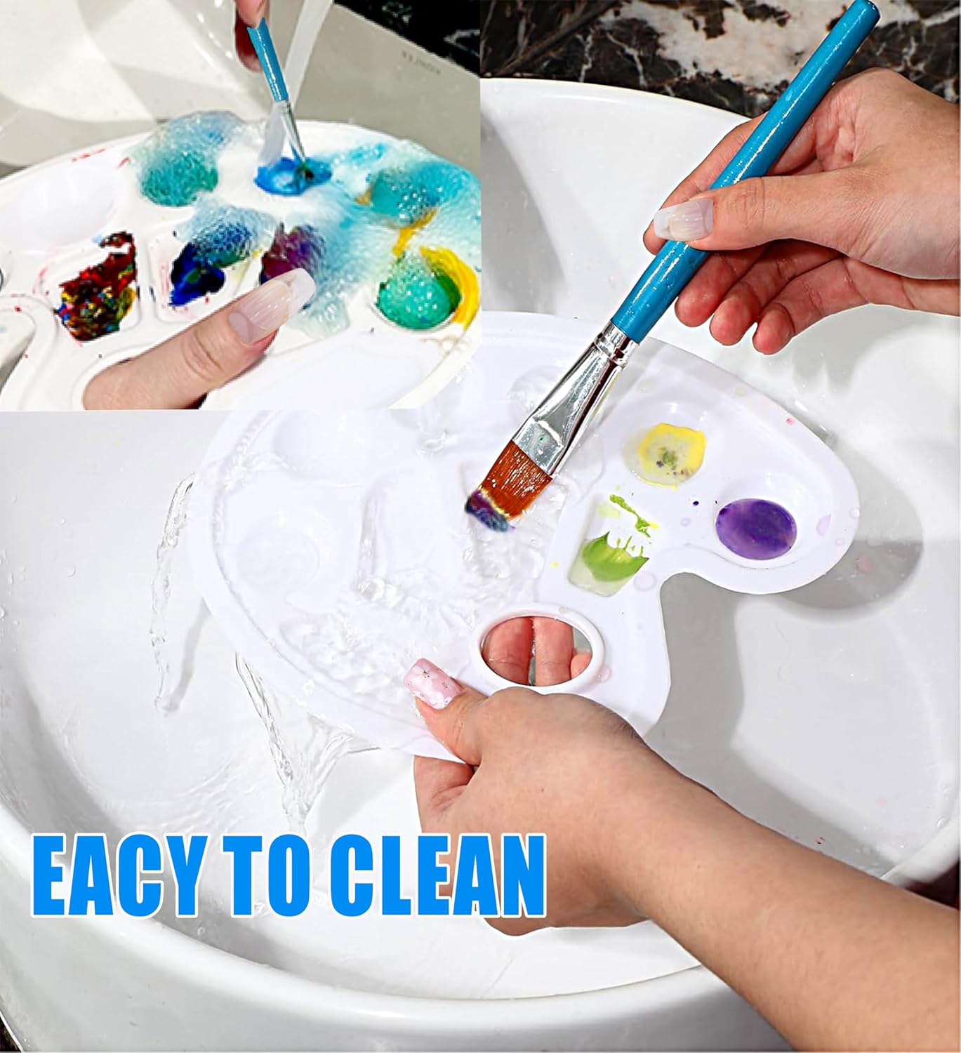 6PCS Oval Paint Tray Palettes with Thumb Hole,Plastic Paint Pallets