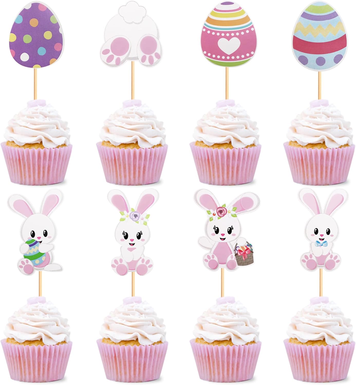 32 PCS Easter Cupcake topper Bunny Cupcake Toppers Easter Egg Cupcake Topper Rabbit Easter Party Cake Topper Decorations (Bunny Back)