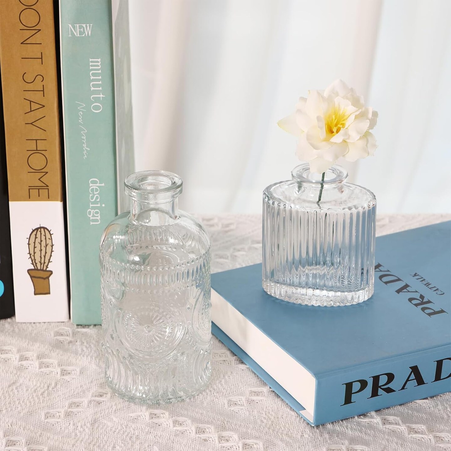 Set of 5 Bud Vases, Small Vase for Flowers, Glass Vase for Home Decor, Wedding Decorations, Clear Flower Vases for Centerpieces, Vintage Vase for Home Decor 2.56"L x 2.56"W x 4.92"H