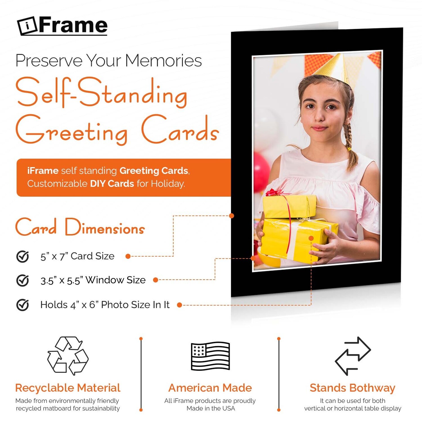 iFrame Self-Standing Greeting Card With Insert picture Frame | Genuine Matboard Cards And Envelopes | Hold 4 x 6 Inch Photo | Customizable For Holiday, Thank You Cards And Graduation Card (Pack Of 15)