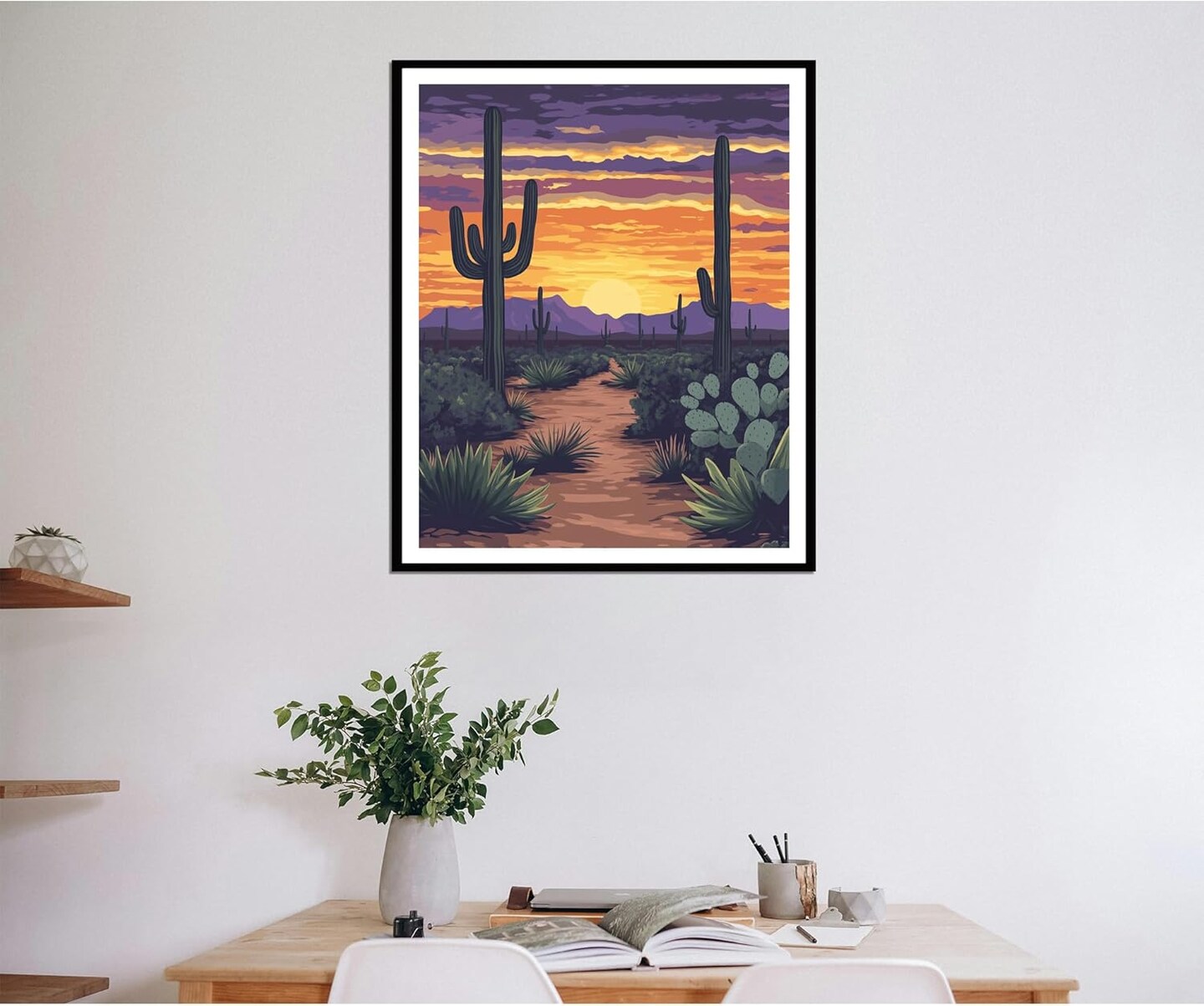 Desert Cactus Paint by Numbers, Paint by Numbers for Adults, National Park Paint by Number Kits, Desert Landscape Sunset DIY Oil Canvas Paintings