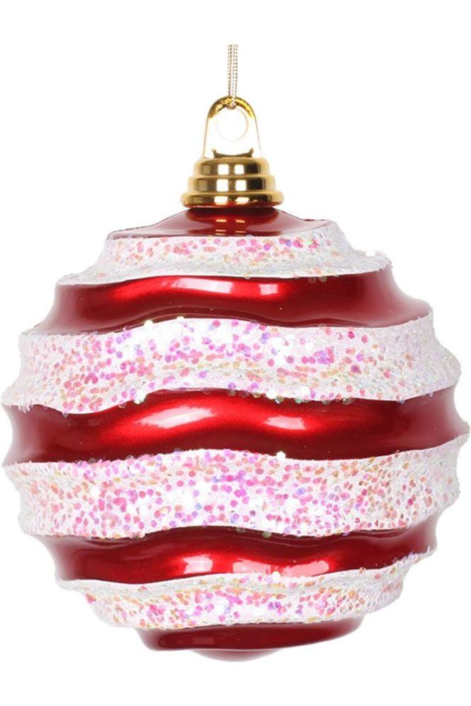 Red-White Candy Glitter Wave Ball Ornament