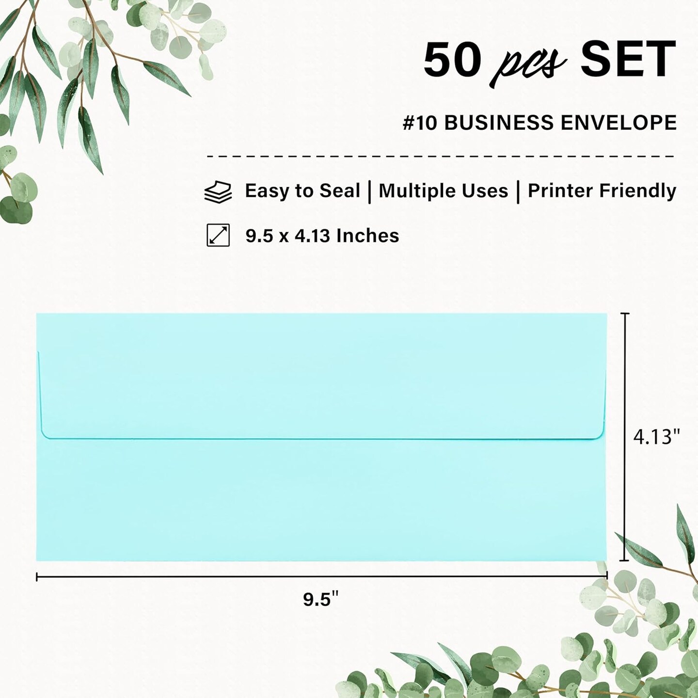 50 Pack #10 Business Envelopes, Self Seal Standard Light Blue Envelopes for Secure Business &#x26; Legal Mailing, Office, Checks, Letter, Invoices, 4 1/8 x 9 1/2 Inches