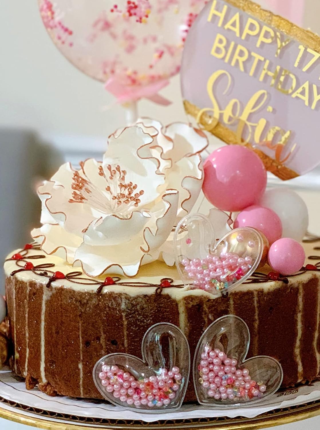 Rose Gold Happy Birthday Cake Topper Set 5PCS Heart Pink Pearls Cupcake Toppers for Girls Women Princess Party Decorations Supplies