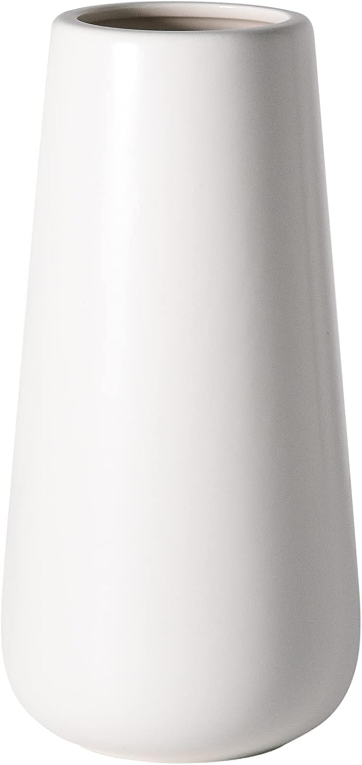 8 Inch Ceramic Flower Vase Matte Finishing, Minimalist Design for Home Décor, Bedroom, Living Room, Centerpieces, Office, White, VS-XH-D-1