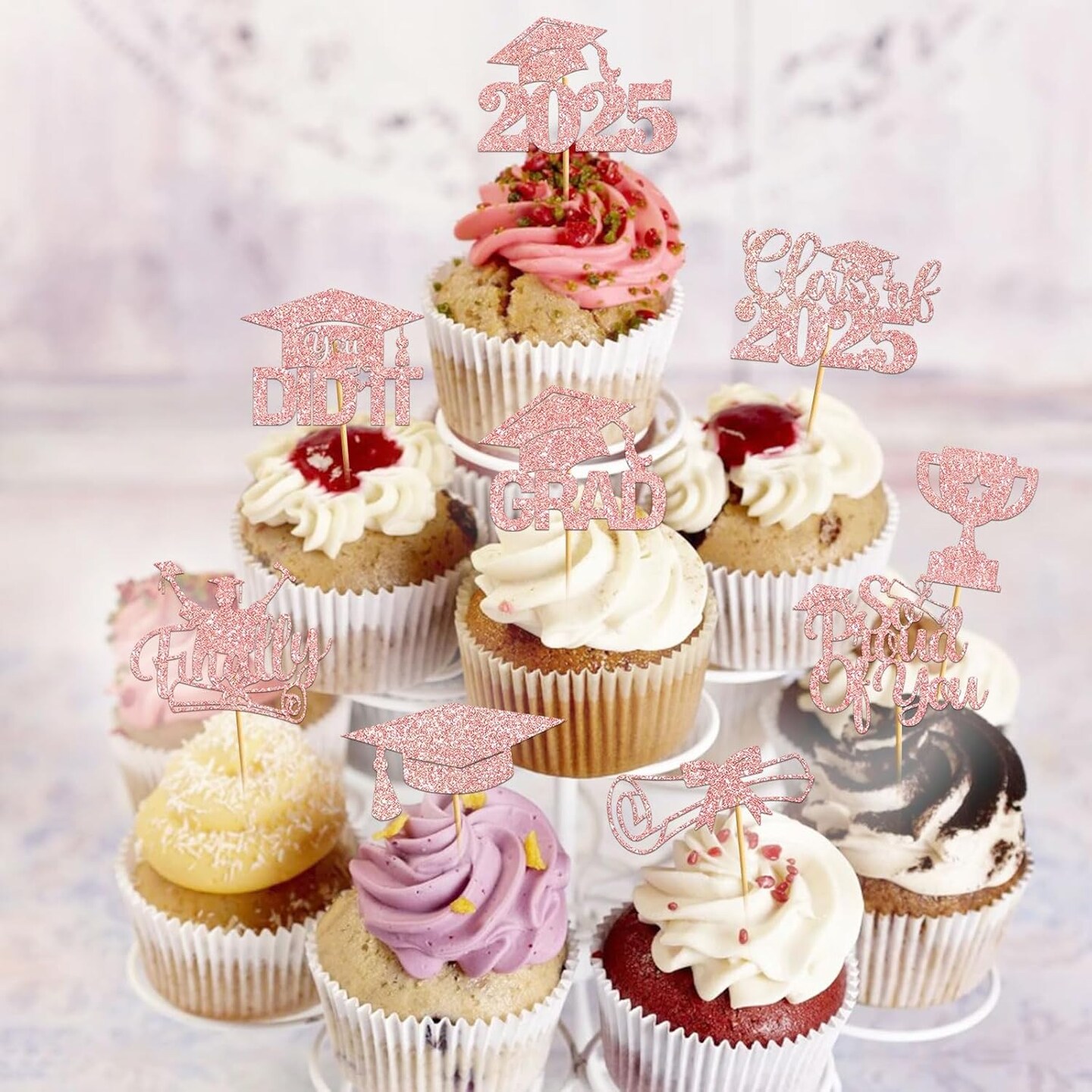 8Pcs Graduation Cupcake Toppers 2025 Graduation Decorations Class of 2025 Cupcake Toppers Graduation Party Decorations 2025 Cupcake Picks Grad Cupcake Toppers (rose gold)
