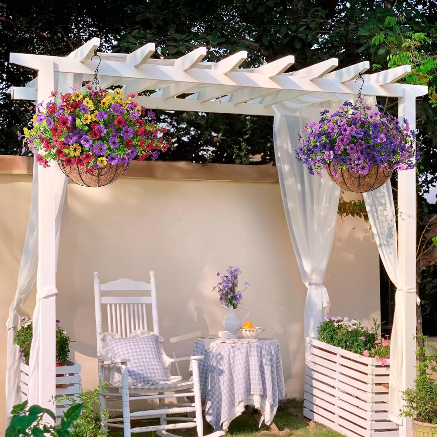 Artificial Hanging Flower Baskets – Faux Plants for Outdoor Spring Decor