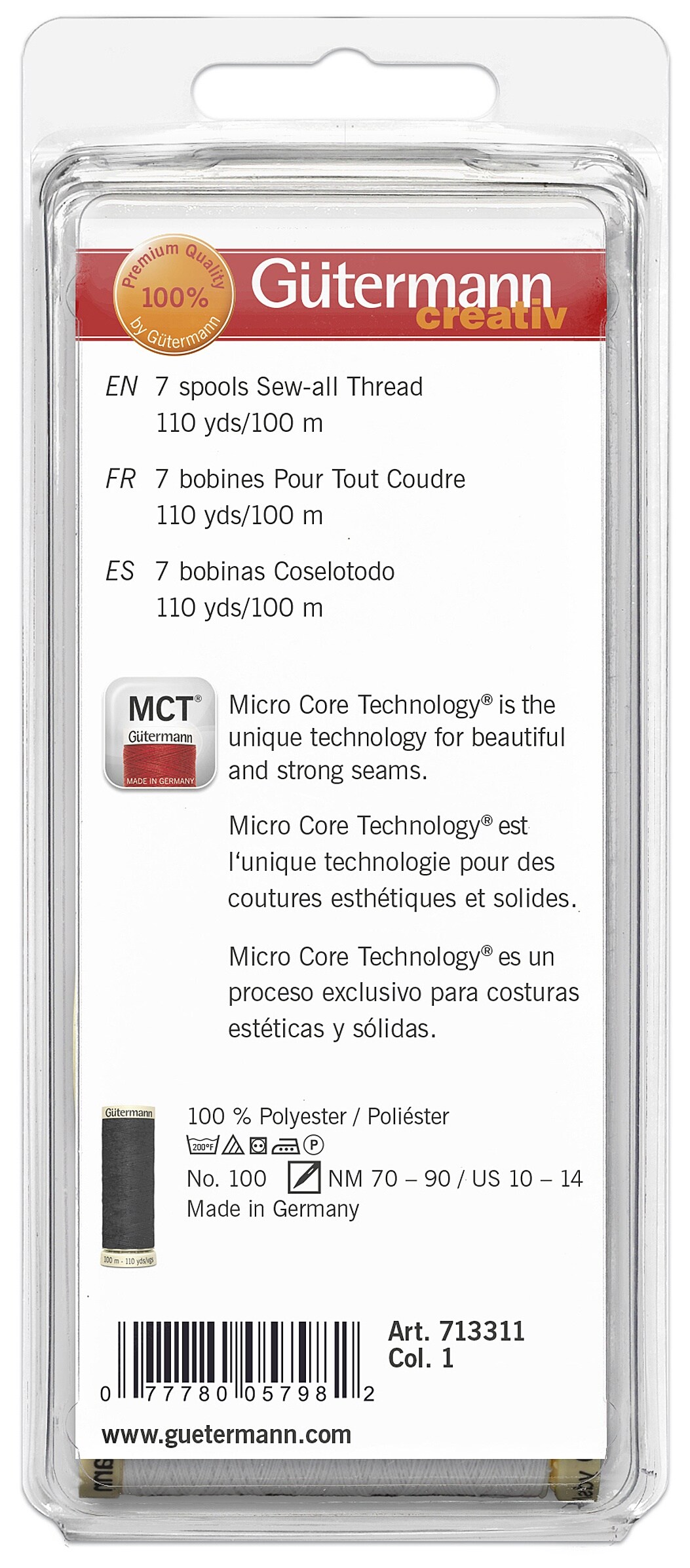 Gutermann Sew-All Polyester Thread Set - 7 Spools-Black & White