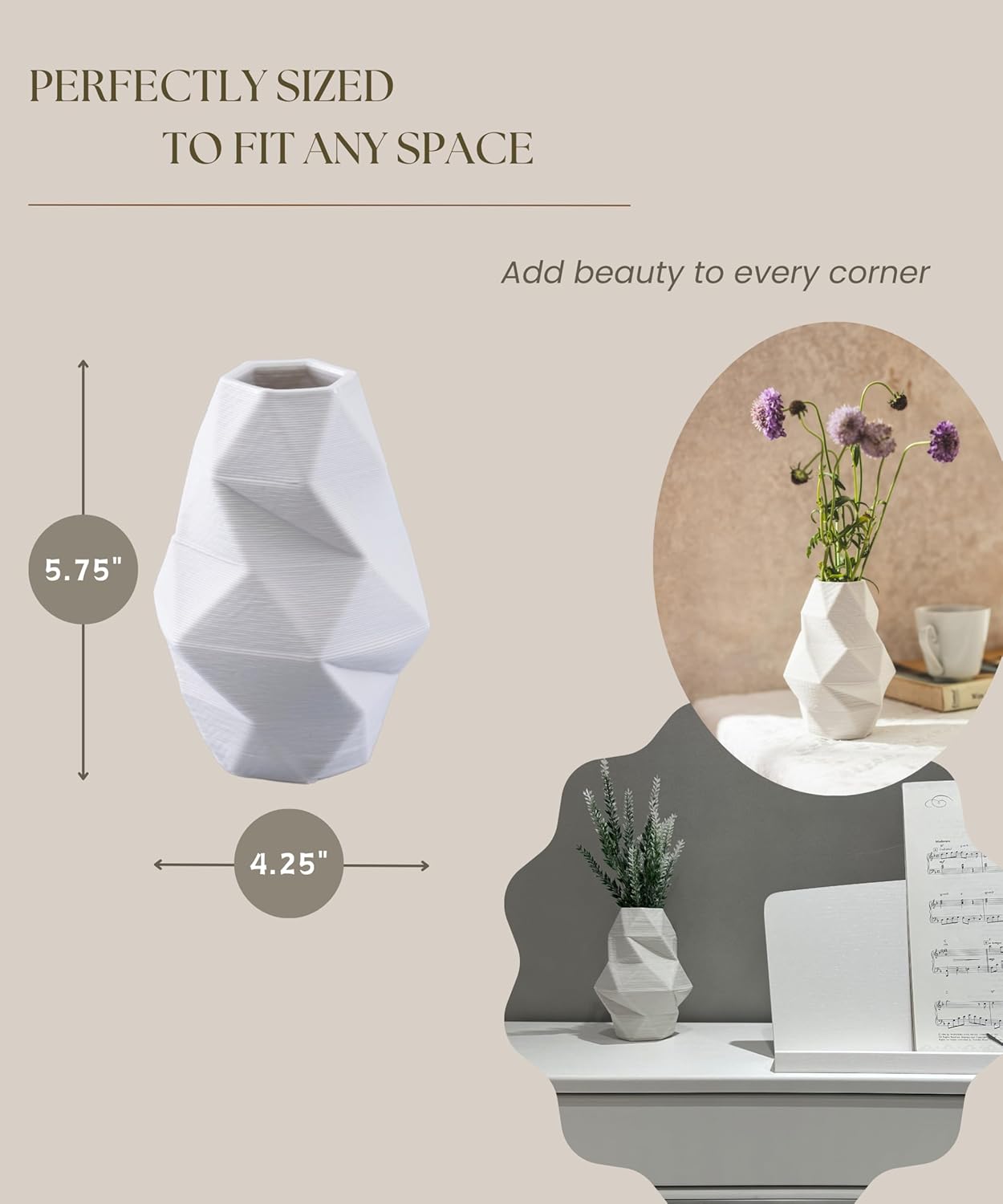White Ceramic Vase - Elegant Home Decor for Your Beautiful Space, Table Top Decoration, Modern Aesthetic House Accessories - Geometric Shaped Vase for Living Room, Bedroom, Kitchen, Gifts