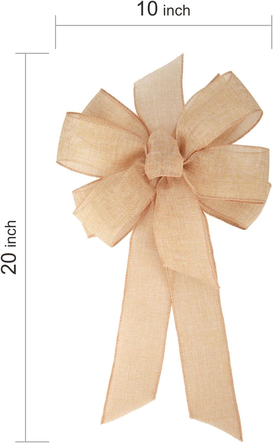 1 Pcs 10 x 20 Inch Big Bow Burlap Ribbon with Natural Jute Rustic Wreath Ribbons and Bow Use Wrapping, Party Decoration (Linen)