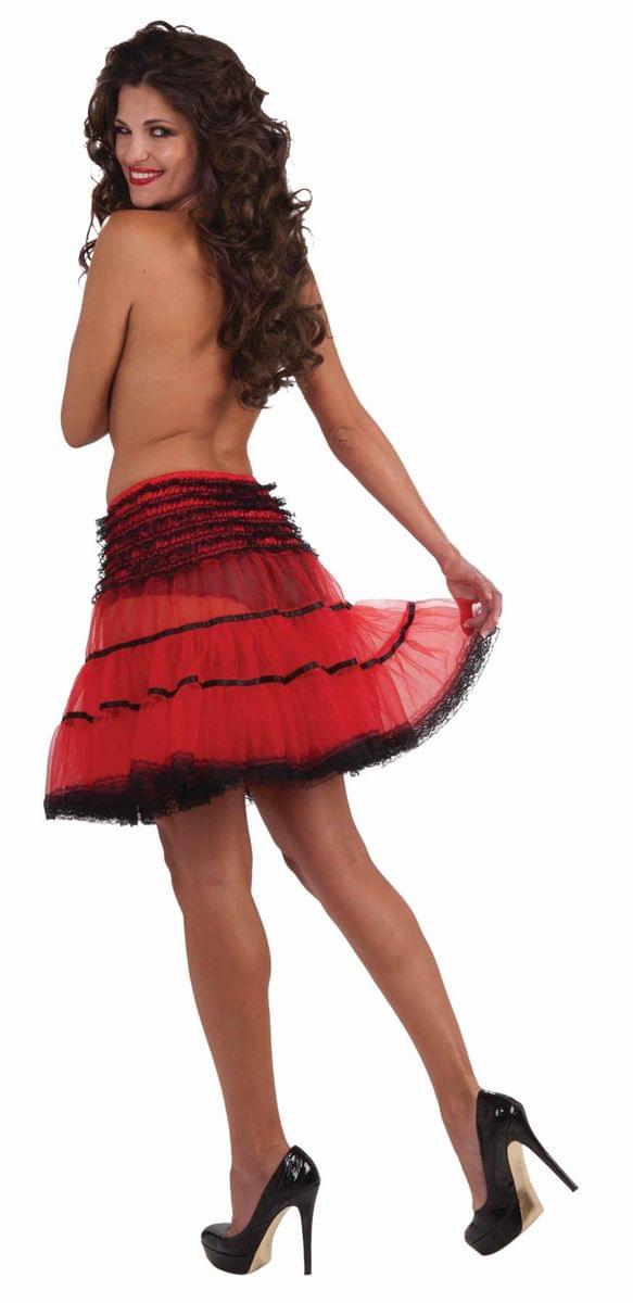 16&#x22; Long Red &#x26; Black Costume Crinoline Slip Adult One Size Fits Most