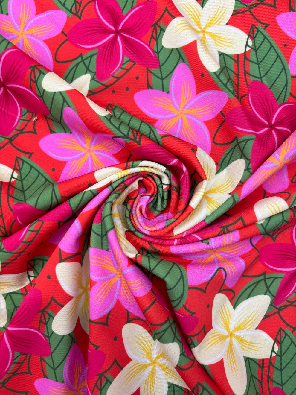 1 Yard Tropical Hibiscus Printed Spandex Fabric Four-Way Stretch Material 58/60 Inches Wide