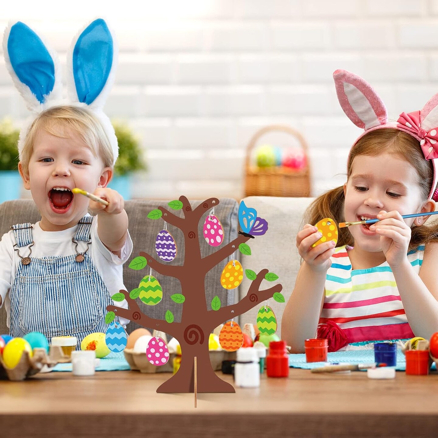 24 Pack 3D Wooden Easter Egg Tree Craft Kit for Kids Make You Own Easter Egg Tree DIY Wooden