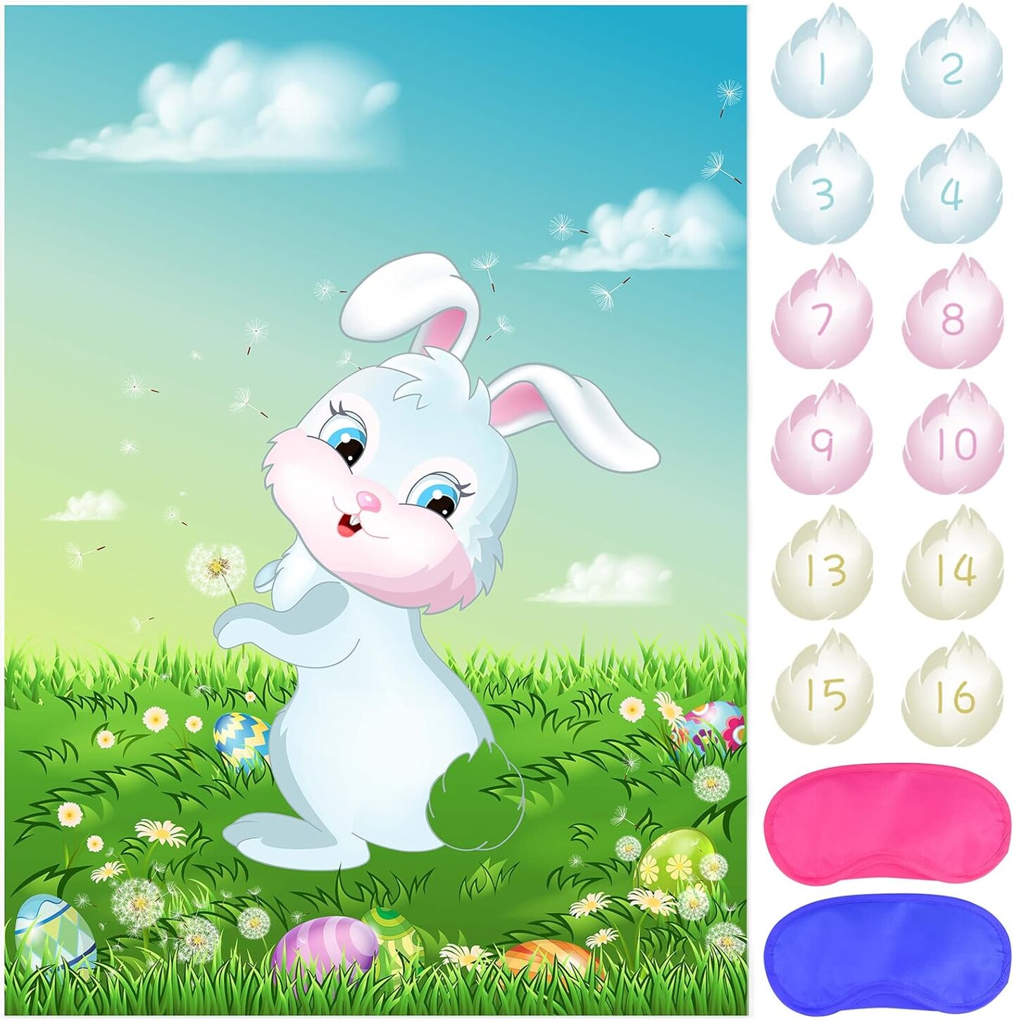 Pin The Tail on The Bunny Game for Birthday Party, Easter Party Game with 24 pcs Tail Stickers for Happy Easter Party Decoration Supplies