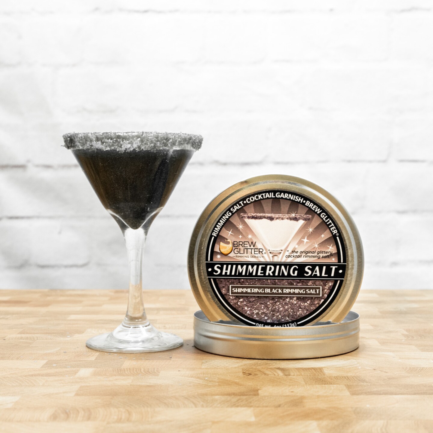 Brew Glitter - Shimmering Black Rimming Salt (4oz, 1x Bar Tin) Edible Glitter Blended Cocktail Garnish for Mixed Drinks and Beverages