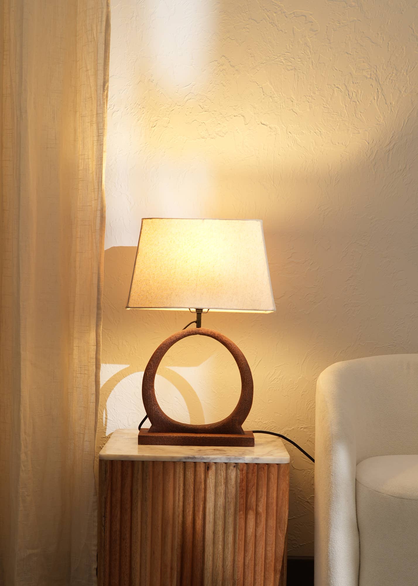 Handmade Artisanal Table Lamp with Wooden Base -15&#x22; X 10&#x22; X 21&#x22;