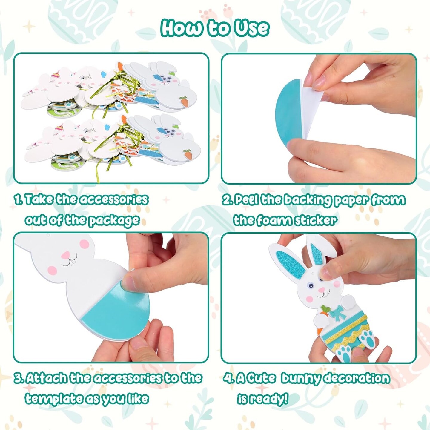 24 Pack Easter Bunny Craft for Kids Make You Own Easter Rabbit Foam Stickers Ornament