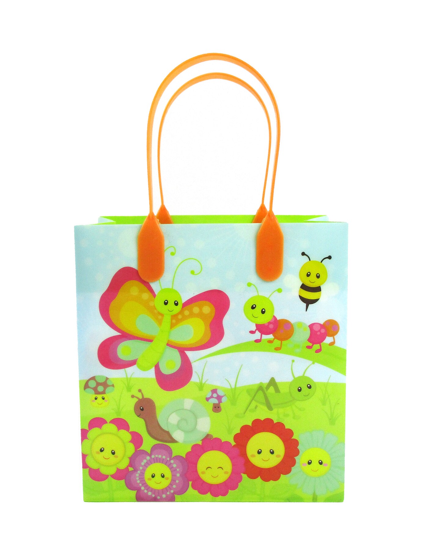 TINYMILLS Spring Butterfly Flower Garden Easter Party Favor Bags Treat Bags Kids Birthday Party Goody Bags with Handles for Boys Girls, 12 Pack