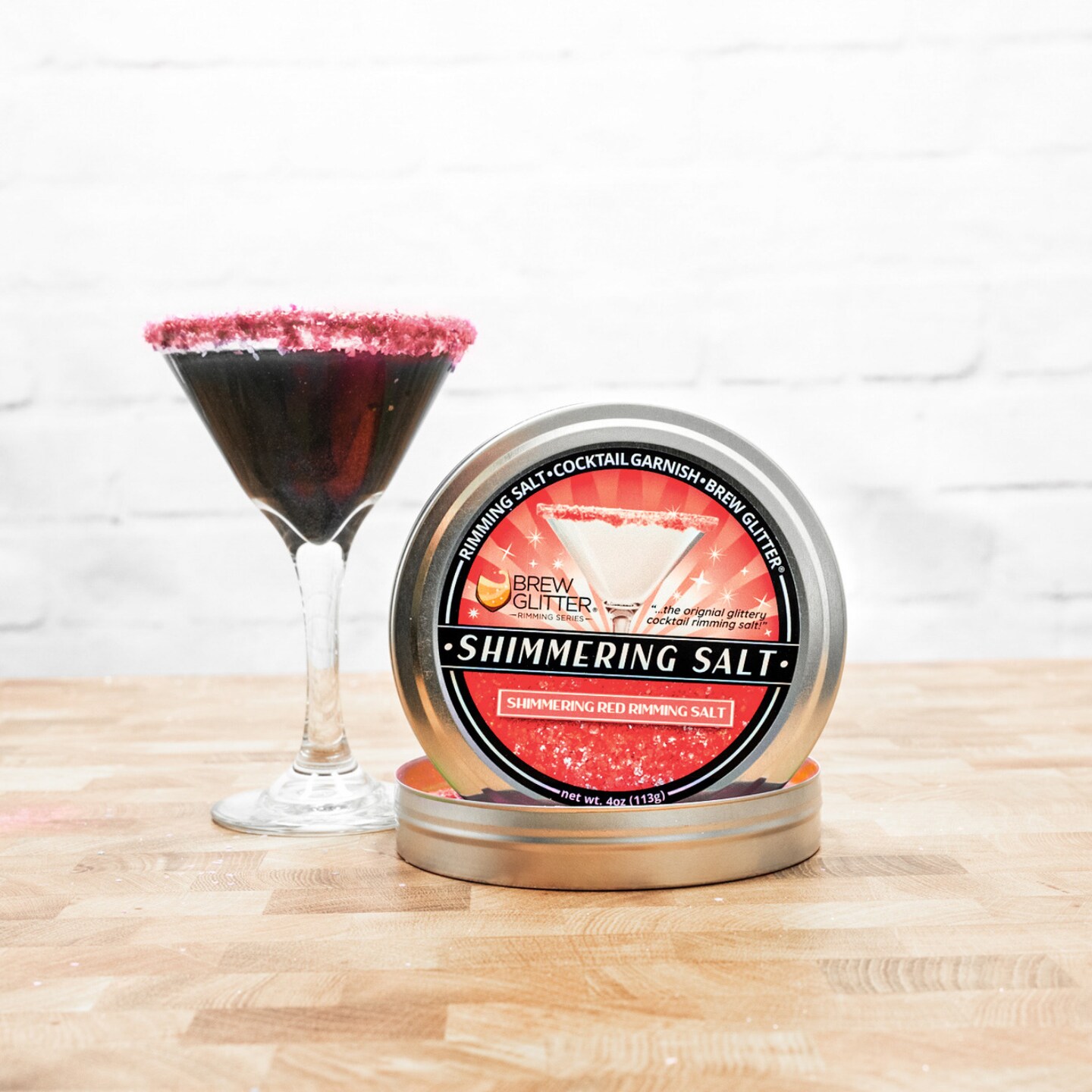 Brew Glitter - Shimmering Red Rimming Salt (4oz, 1x Bar Tin) Edible Glitter Blended Cocktail Garnish for Mixed Drinks and Beverages