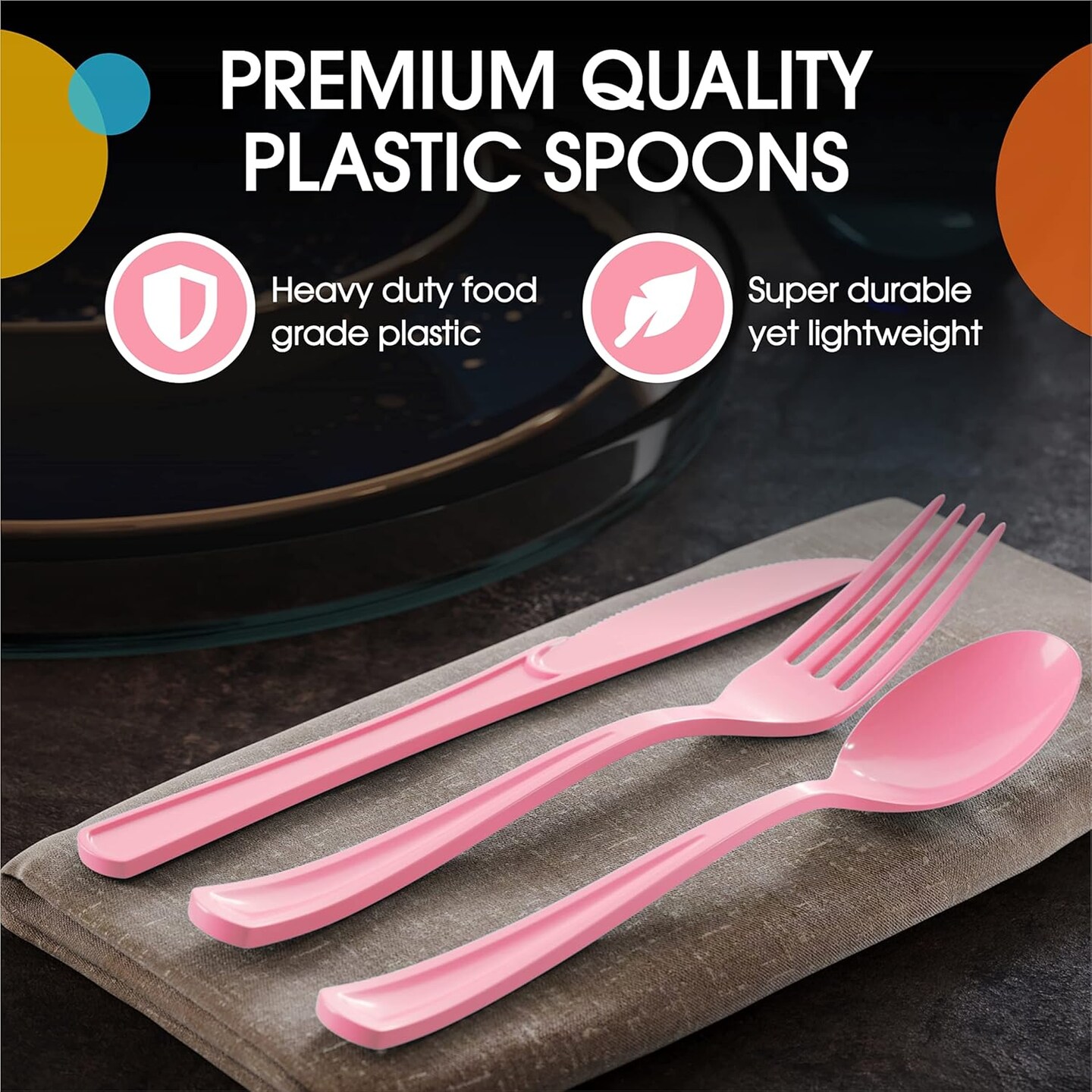 Pink Plastic Spoons 200 Pcs Pink Spoons Disposable Utensils Heavy Duty Plastic Cutlery Set Disposable Cutlery Sets Flatware Sets Silverware Set Party Supplies &#x26; Party Tableware Exquisite