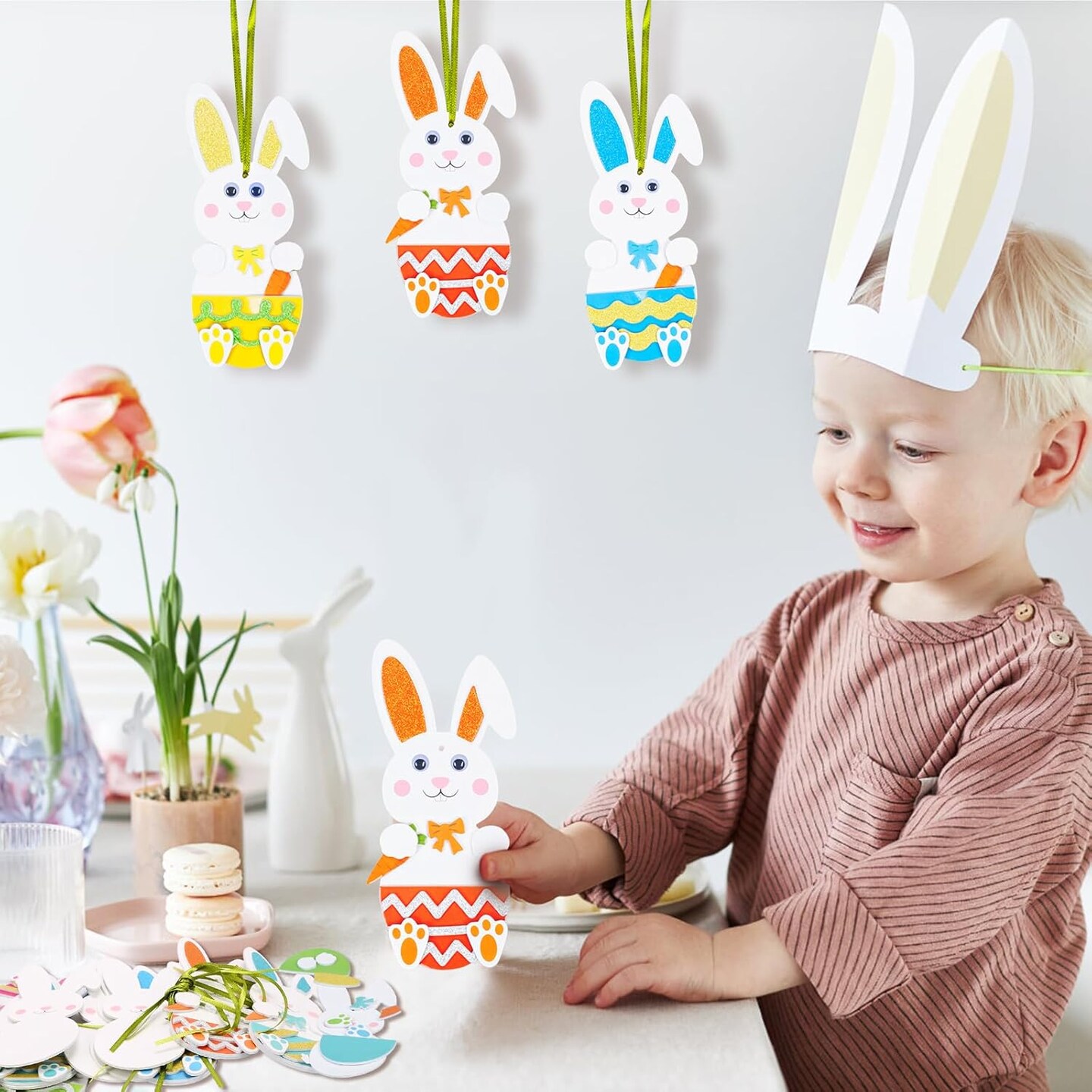 24 Pack Easter Bunny Craft for Kids Make You Own Easter Rabbit Foam Stickers Ornament